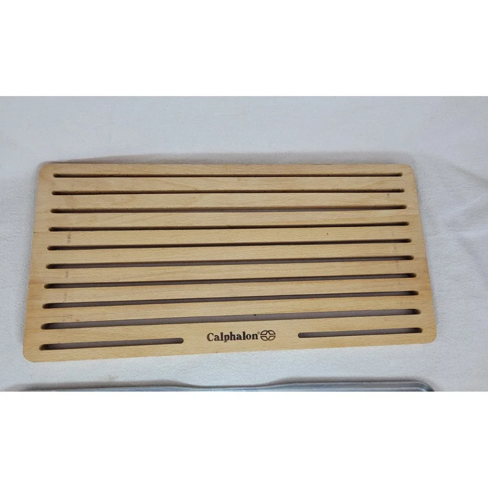 Calphalon Wood Bread Cutting Board with Metal Crumb Tray Slotted 19 Inch